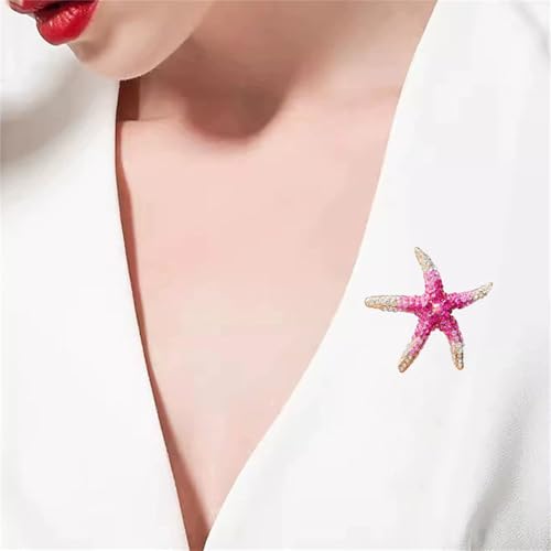 Image of WCRAZYE Rhinestone Starfish Brooch Pin for Women Men Gold Plated Elegant Crystal Shell Star Shaped Ocean Sea Animal Brooches Lapel Pins Delicate Wedding Beach Party Dress Accessories
