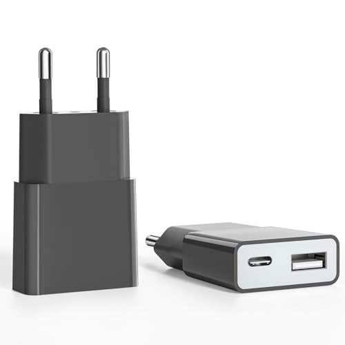 2pack USB Ladegerät 5W Slim Ladestecker Netzteil 5V 1A 2Port USB C+A Netzstecker Adapter (Grosor 1,45 cm/2 Paquetes)
