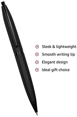 Image of amazon basics Elegant Ballpoint Pen with Classy Stainless Steel Body (Vintage Black, Blue Ink)