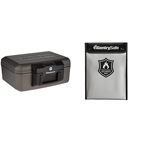 Sentrysafe 1210 Fireproof Box With Key Lock And Bolt Down Hardware, 0.18 Cu. Ft, Black & Fire And Water Resistant Bag With Zipper For Documents, 5" X 11" X 15", Fbwlz0 #TOP1