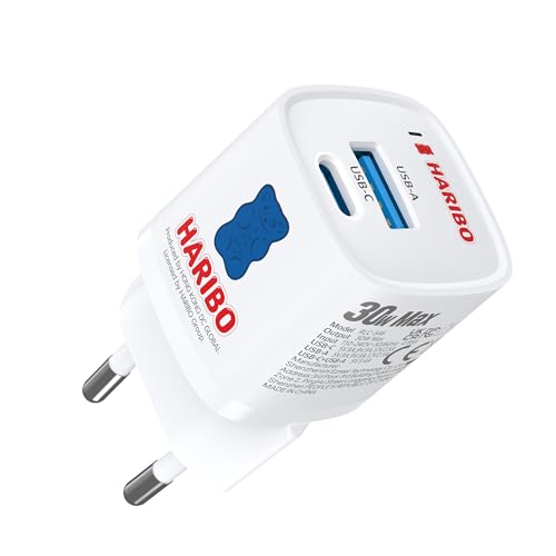HARIBO USB C Ladegerät 30W 2-Port GaN Netzteil USB-C Stecker PD Schnellladegerät für iPhone 17 16 15 Pro Max für iPad Pro Air Galaxy S25 S24 Pixel 10 9 8 Reisen Kompakt Geschenk Blau