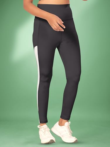 Image of Women's Polyester Blend Yoga Pants with High Rise Waist Stretch Fit Design Side Patti Slim Fit Style and Standard Length | Workout Track Pants | Joggers for GymRunning | Sports Top