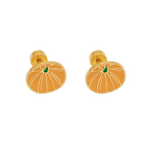 20G Halloween Pumpkin Enamel Flat Screw Back Stud Earrings for Women Men Surgical Steel Cute Tiny Cartilage Tragus Piercing Sleeper Studs Halloween Holiday Thanksgiving Festival Jewelry