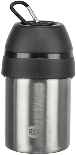 TRIXIE Flasche mit Trinknapf im Deckel - ideal für die Wasserversorgung unterwegs - spülmaschinenfest - mit Karabiner - 0,3 l - Edelstahl/Kunststoff - 24605