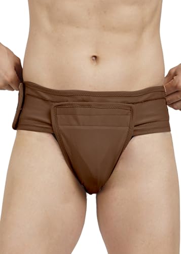 Image of Inguinal Hernia Supporter |HIGH COMPRESSION || Hook & Loop Closure || Scrotum Support || Gym & Daily Use Supporter || Relieve Pain and Swelling || Stretchable || Cotton-Lycra Fabric || Breathable Cotton-Lycra (Brown, 5XL)