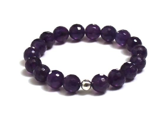 Naturalny ametyst 10 mm fasetowane koraliki okrągły kształt fioletowy 10 mm elastyczna elastyczna bransoletka unisex do medytacji prezent na szczęście |W_STBC_00330