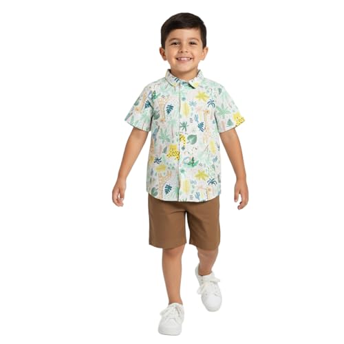 Image of Nautinati Boys Printed Collared Shirt with Shorts Clothing Set | Age 1-5 Years