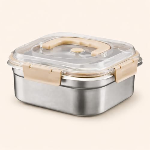 Image of Stainless Steel Food Storage Container 1800ml Leakproof Lunch Box | with Handle & Vent Valve | Airtight 304 Steel Food Keeper for Fridge Freezer Meal Prep
