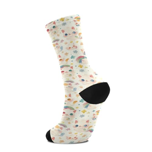 Cute Cartoon Cats Rainbow Childish athletic crew socks running casual wicking athletic crew socks (2-Pair)3
