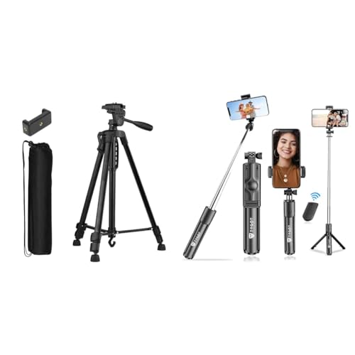 Image of Tygot 3366 Aluminum Tripod (55-Inch), Universal Lightweight Tripod with Mobile Phone Holder Mount &