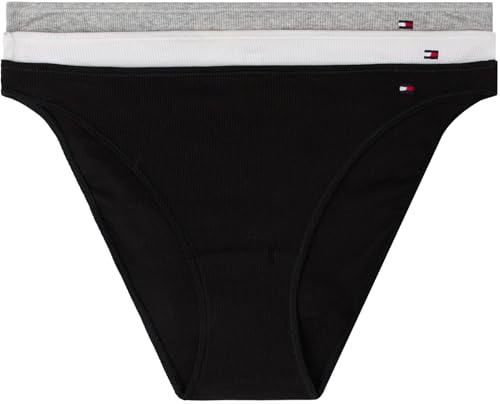 Tommy Hilfiger Women’s 3 Pack Dipped Cotton Bikini Briefs, Multicolor (Black/Light Grey Htr/White), M