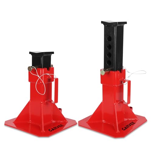 Garvee Heavy Duty Pin Type Professional Car Jack Stand with Lock, Automotive Jack Stands, Low Profile Jack Stand for Supporting Trucks Trailers Car, 12 T (26,400 LB) Capacity, Red, 1 Pair