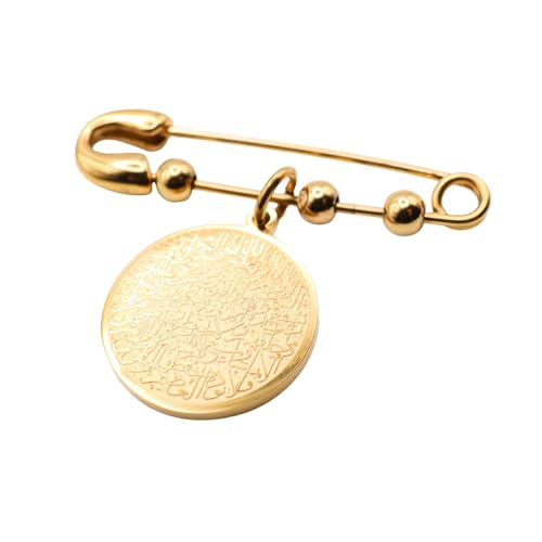 OUMAY Bracelet & Collier Ayat Al Kursi Plaqué Or 18K Acier Inoxydable, Protection Spirituelle pour Musulman - Gravé en Calligraphie Arabe - Cadeau Aid, Ramadan, Mawlid (Broche Enfant Or)