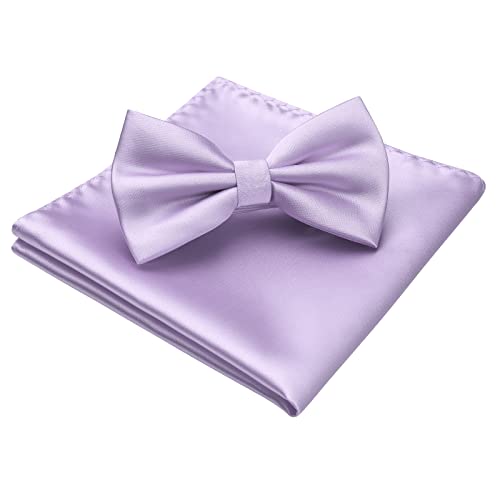 Image of HISDERN Bow Ties for Men Solid Color Pre-Tie Bow Tie and Pocket Square Set Classic Formal Tuxedo Bowties for Wedding Party