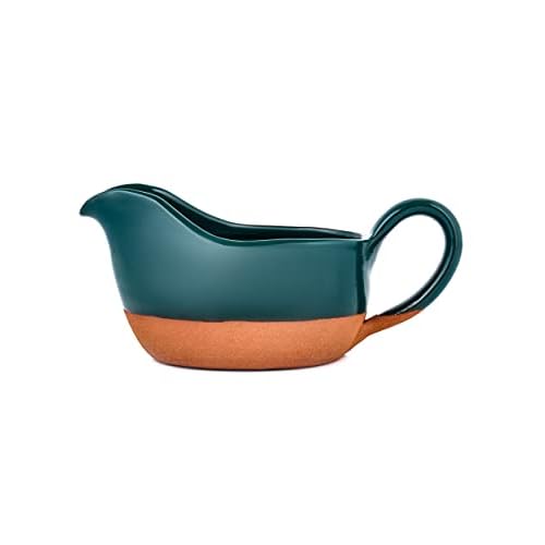 Gravy Boat Hand Crafted Terracotta Clay with Ergonomic Handle 11 Oz – Natural and eco-friendly – Gravy Warming Sauces – Salad Dressing – Microwave Safe (Sea Green)