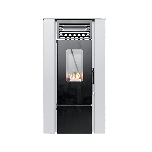 STUFE A PELLET ITALIA - Mod. CUBO 9Kw - Efficacité 91%, Chauffe 90m², Autonomie 21H, 5 Vitesses, 5 Niveaux de Puissance, Programmable, 24 Mois de Garantie (Blanc) Cover