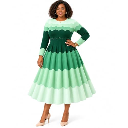 Womens Bouncy Dresses 3/4 Sleeve Flowy A-Line Church Elegance Midi Dress - image 2