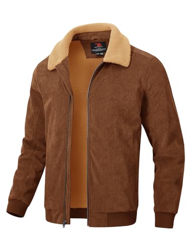 Rdruko Men's Corduroy Fleece Jacket Thick Sherpa Lined Jacket Warm Winter Turn-Down Collar Full Zip Jacket, Brown, XL