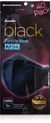 [Airwasher] KF94 Disposable Face Mask - Black, 4-Ply, Adjustable, 40 Pack