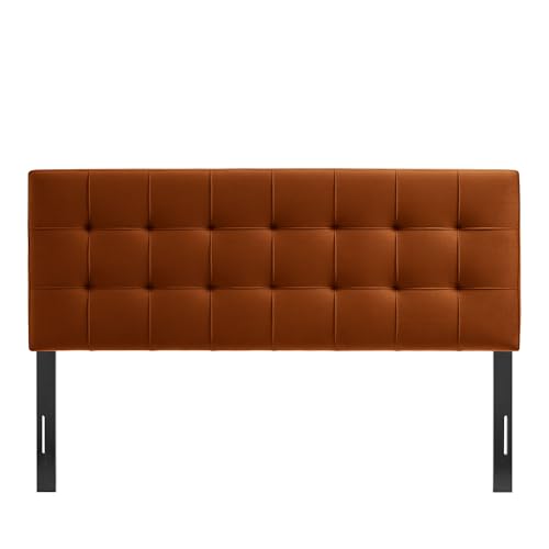 Image of Modway Lily Performance Velvet King Size Headboard with Biscuit Tufting in Rust - Stain-Resistant Upholstery with Padded Design and 5 Height-Adjustable Mounts