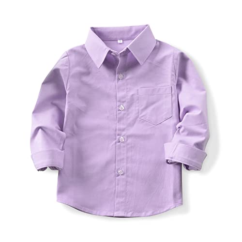OCHENTA Men's Long Sleeve Button Down Solid Oxford Dress Shirt Father Son Matching Purple S