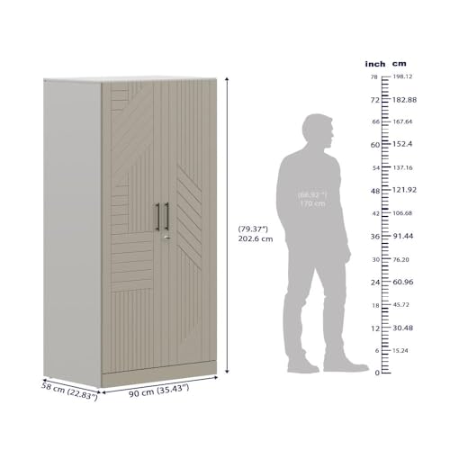 Image of Wakefit Wardrobe for Bedroom | 3 Yr Warranty | Cupboard for Bedroom, Almirah, Wooden Wardrobe, Comes with LED light, Multi-Shelves, Drawer & Hanger, Density:680-750 kg /m, Free Installation(Tyrian-CB)