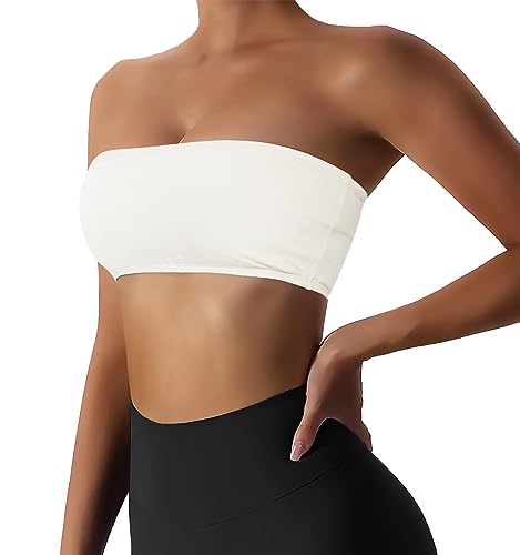 Image of Boudaner Women's Padded Bandeau Sports Tube Top Bra Strapless Yoga Bralette | Seamless Wireless Invisible Bra, Non-Slip Soft Solid Top for Gym Daily Going Out Workout Wear