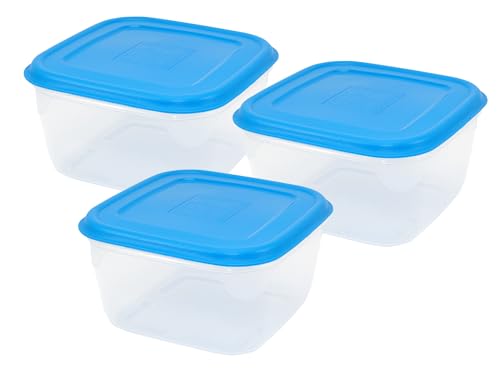 GIO'STYLE Juego de 3 recipientes herméticos para alimentos – 0,5 L + 1 L + 1,5 L – Made in Italy – Cuadrados – Apto para frigorífico, congelador, microondas – Línea Hermética