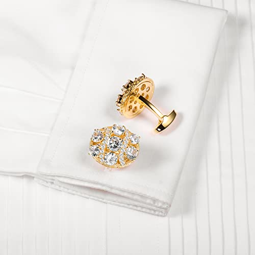Image of HAWSON Cufflinks for Men, Gold Diamond Crystal Cufflinks for Groom Husband Personalized Gifts, Mens Formal Wedding Business Cufflinks, Luxurious Gorgeous Cuff Links French Shirt Accessories