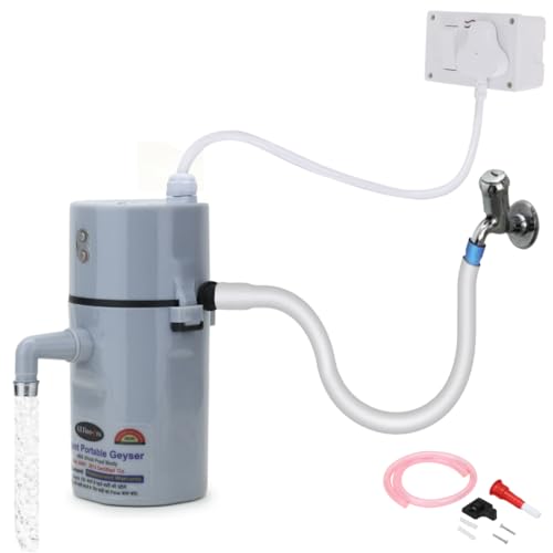 Image of Instant Water Geyser 1L | Portable Electric Water Heater for Bathroom, Kitchen, Salon, Clinic, Office, Lab & Home Use | ABS Body | Energy Efficient (Grey /Geyser)