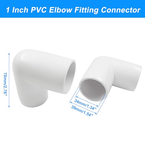 Piutouyar 4 Pcs 1" 90 Degree Right Angle Elbow PVC Pipe Fitting, 2 Way Furniture Grade Pipe Connector PVC Elbow Fitting Pipe Corner Connector for DIY Shelf Garden Support Structure