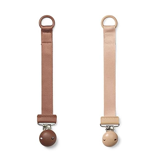 Elodie Details Napphållare 2-pack med Klämma i Trä, för Bebis Pojke och Flicka, Universal Silikonring, Passar alla Nappar - Blushing Pink/Burned Clay