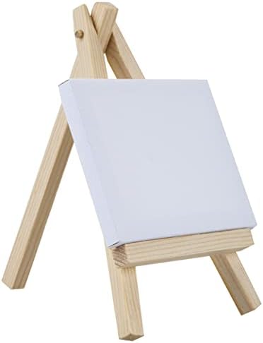 VFM - Mini Canvas & Wooden Easel Set - White Stretched Cotton Artists Canvas - Creative Acrylic, Oil Or Water Colour Painting - Kensington Art Supplies
