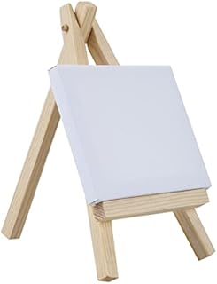 VFM - Mini Canvas & Wooden Easel Set - White Stretched Cotton Artists Canvas - Creative Acrylic, Oil Or Water Colour Painting - Kensington Art Supplies
