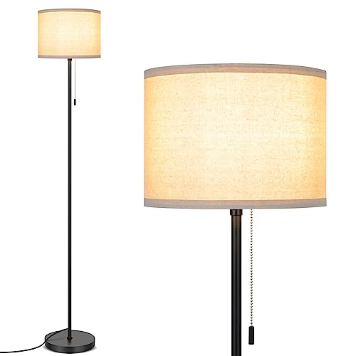 FOLKSMATE Floor Lamp for Living Room, LED Modern Simple Standing Lamps, Minimalist Tall Lamps for Bedroom, Living Room, Office, Kid Room, Reading Light, Black Pole Lamp with lampshade, Without Bulb