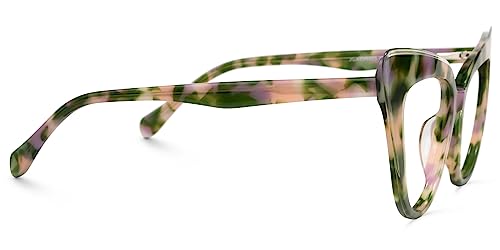 Image of Zeelool Fashion Oversize Cat Eye Glasses Frame for Women with Non-prescription Clear Lens Eyeglasses Hilliard ZJGA894665-01 Floral