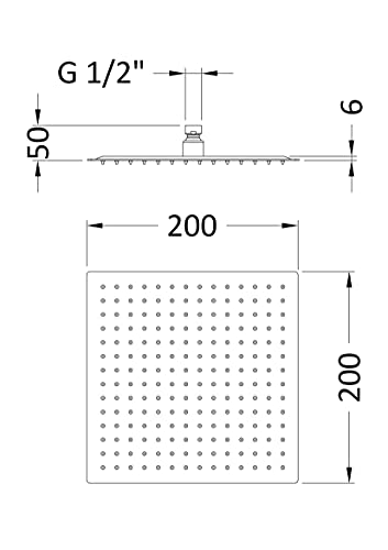 nuie A7088 Windon Modern Bathroom Square Fixed Shower Easy Clean Head, 200mm x 200mm, Brushed Pewter - Image 2