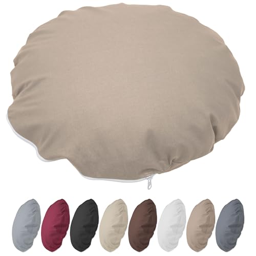 Nurtextil24 Kissenbezug Rund 80cm Ø Durchmesser Graubraun Reißverschluss Bodenkissen Sitzkissen Rundkissen Stuhlkissen 100% Baumwolle Bettkissen Sofakissen Kopfkissen Hülle Überzug