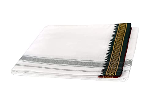 RETRO 100% Pure Cotton Thalapathy Border White Dhoti For Men (2.00 Meters)