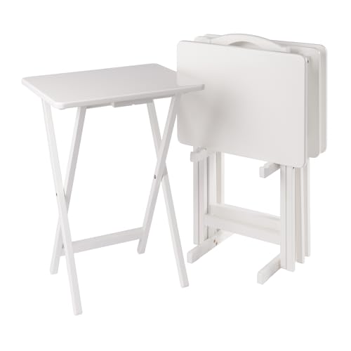 Image of Winsome Alex Set of 4 Foldable Snack Tables with Storage Rack | Easy to Store Portable Fold Up Table Set for Kitchen, Living Room TV Dining, Crafts, Puzzles, Work from Home