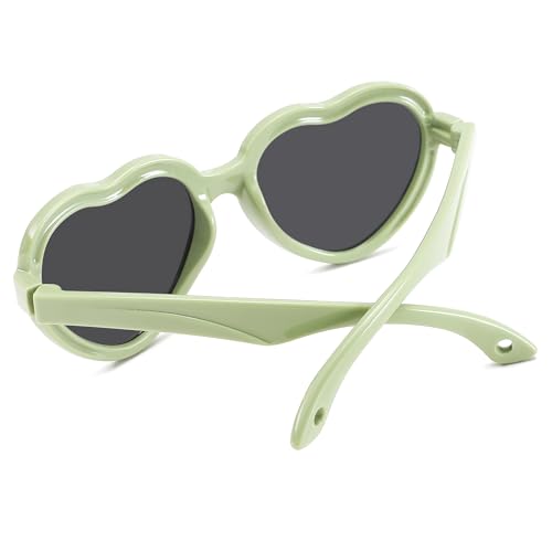 Pro Acme Kids Heart Sunglasses with Strap Polarized TPEE Rubber Flexible Frame Lovely Sun Glasses for Girls Boys Age 3-84