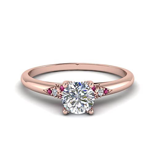 Image of Choose Your Gemstone Petite Dome Engagement Ring Rose Gold Plated Round Shape Petite Engagement Rings Everyday Jewelry Wedding Jewelry Handmade Gifts for Wife US Size 4 to 12