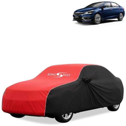 Image of KINGSWAY Super Waterproof Car Cover Only with Maruti Suzuki Ciaz (Year 2018 to 2025 - All Model) | Mirror and Antenna Pockets | All Weather Car Body Cover with Silver Piping | Black Red