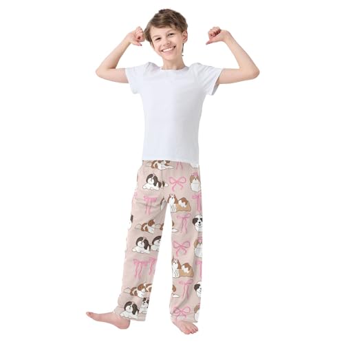 Shih Tzu and Bow Boys Pants Boys Athletic Pants Long Pant for Boywith Pockets Wide-Leg Size 6-14Y3