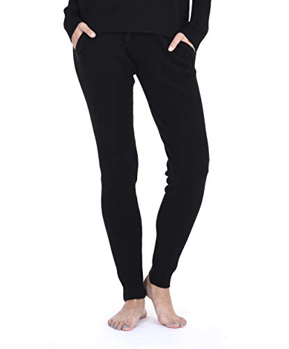 State Cashmere Womenâ€™s 100% Pure Cashmere Knitted Loungewear Pants with Pockets (Pants/Black, Small)
