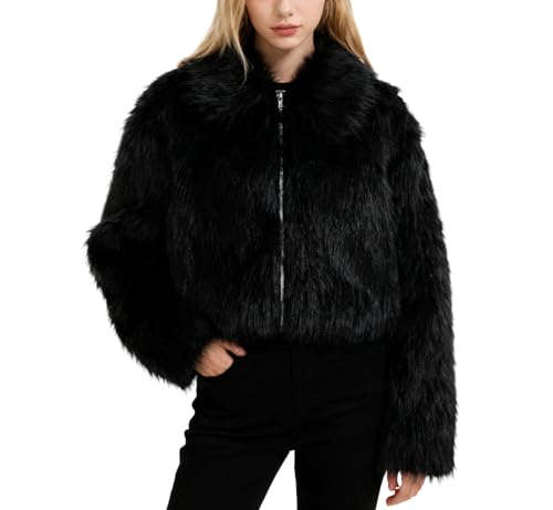 Amazhiyu Pelzmantel Damen, Felljacke Kunstfell Jacke Kunstpelz Mantel Pelzjacke, Kurz Plüschmantel Wintermantel Jacken, Faux Fur Coat Mit Reißverschluss und Pockets,...