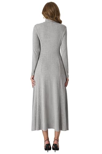 GRECERELLE Women's 2025 Fall Winter Casual Mock Neck Long Sleeve Flared Maxi Sweater Dress with Pockets (XS - 3XL)