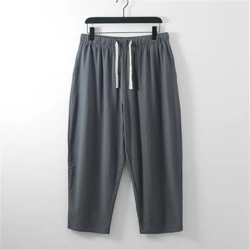 Men's Cotton Linen Two Pieces Sets Lace-Up Kimono Tops Ninth Pants Casual Suit Male Suit4