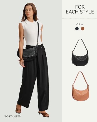 Image of BOSTANTEN Purses for Women Crescent Crossbody Bag Vegan Leather Shoulder Hobo Handbag Adjustable Strap