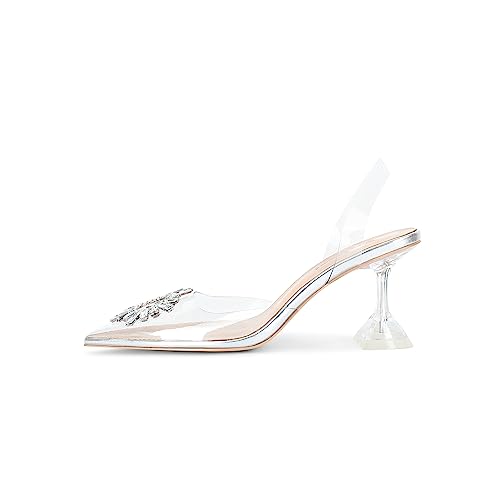 Image of Fericzot Women's Clear Heels Shoes,Slingback Crystal Rhinestones Wedding Pointed Toe Shoes High Heel Sandals